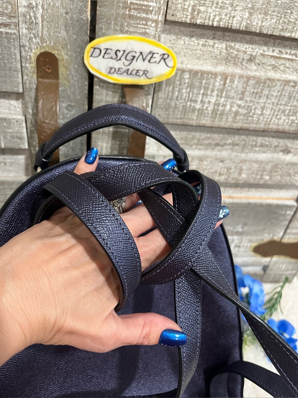 COACH Jordyn Metallic Blue Crossgrain Leather Backpack 84221 - Picture 5 of 12